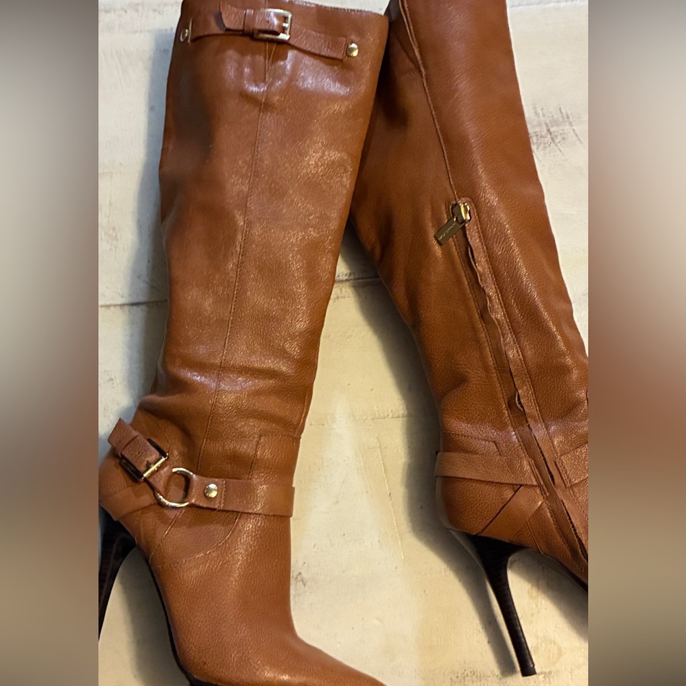 Michael Kors Cognac Brown Leather Knee-High Heeled Boots